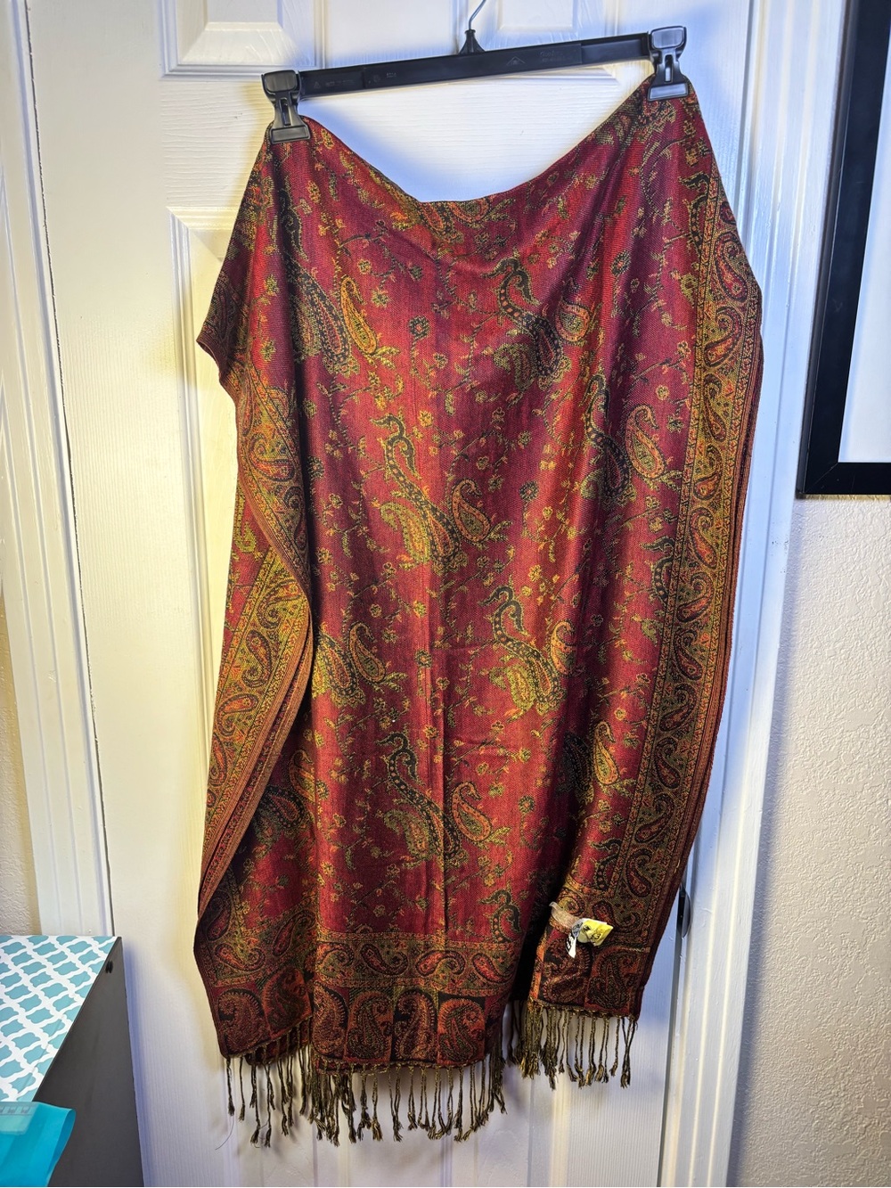 pashmina Red Paisley Fringe Wrap Scarf - Picture 6 of 8